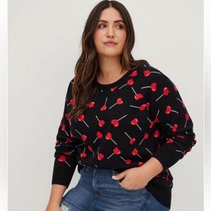NWOT Torrid Pullover Crew Sweater Lollipop Heart Print Size 4 = US 26